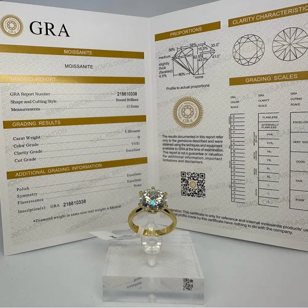 Moissanite Diamond, Yellow Gold 5 Ct Engagement Ring GRA Wedding Size 9 - Picture 2 of 10